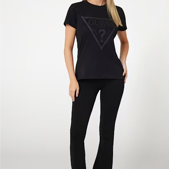 Guess Tops - Guess Los Angeles W L Black T-Shirt  Carlee Triangle Tee Front Logo Embroidery